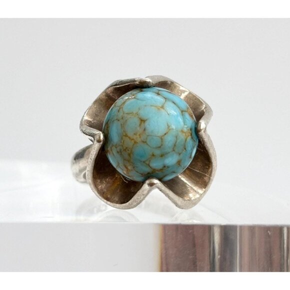 Jewelry - Turquoise Modernist Vintage Chunky SW Style Sterling Silver 925 Ring - sz 5.25